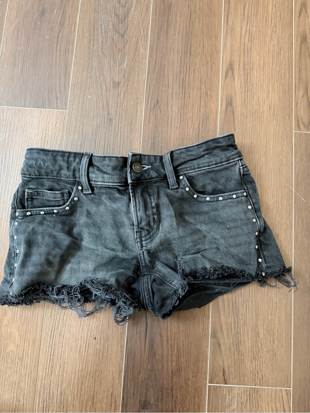 Arizona Jean Company Black Distressed Studded Denim Cutoff Shorts